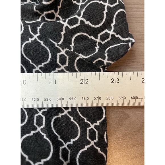 Charter Club Sz XL Linen Blouse Top Black White Long Sleeves Roll Tab - Picture 8 of 10